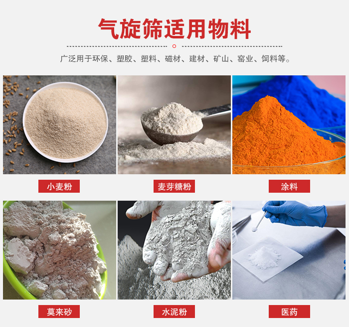 氣旋篩適用物料:小麥粉,麥芽糖粉,涂料,等粉狀物料。
